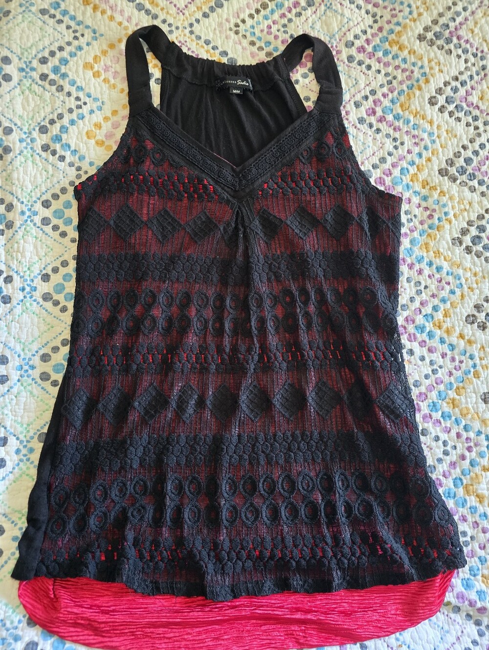 Sloane & Sadie Womens Lace Overlay Sleeveless Top